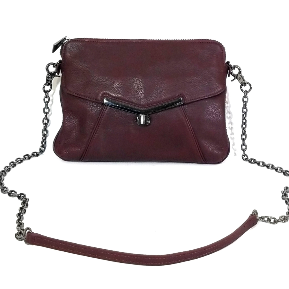 Botkier Burgundy Peebled Leather Crossbody Bag  Clutch Gunmetal Hardware